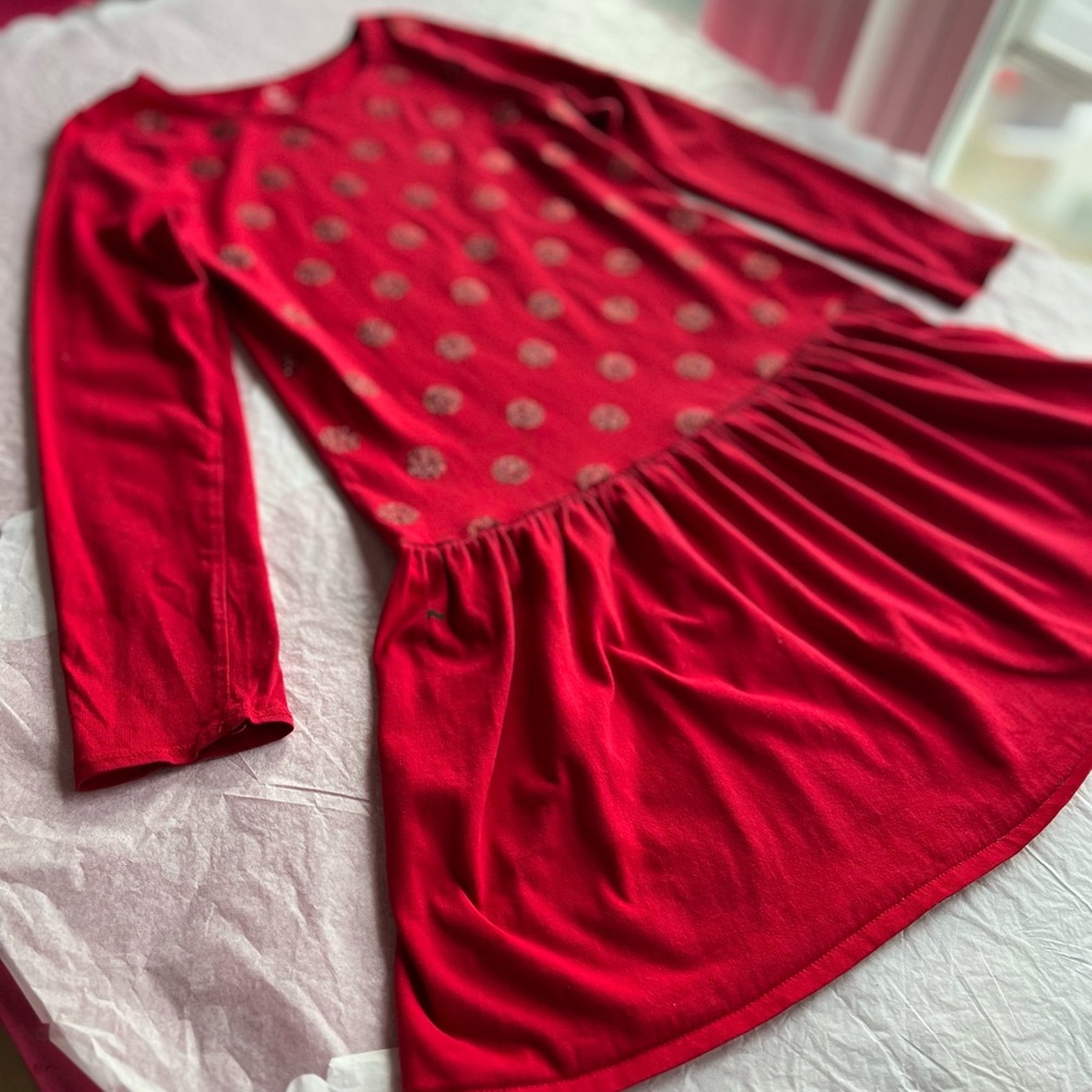 Lands End Glitter Dot Red Long Sleeve Kids Dress